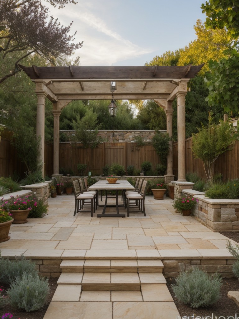 mediterranean-inspired-backyard-designs-stone-accents-pergola-shade-mediterranean-garden-filled-herbs-flowers
