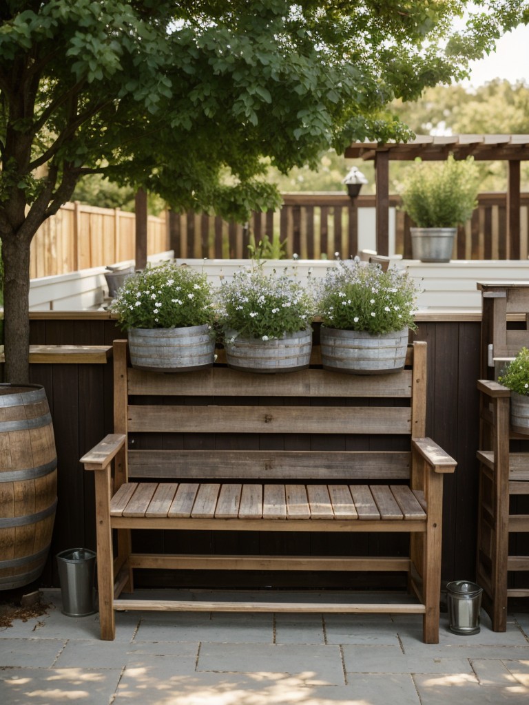 using-old-barrels-planters-refurbished-wooden-bench-seating