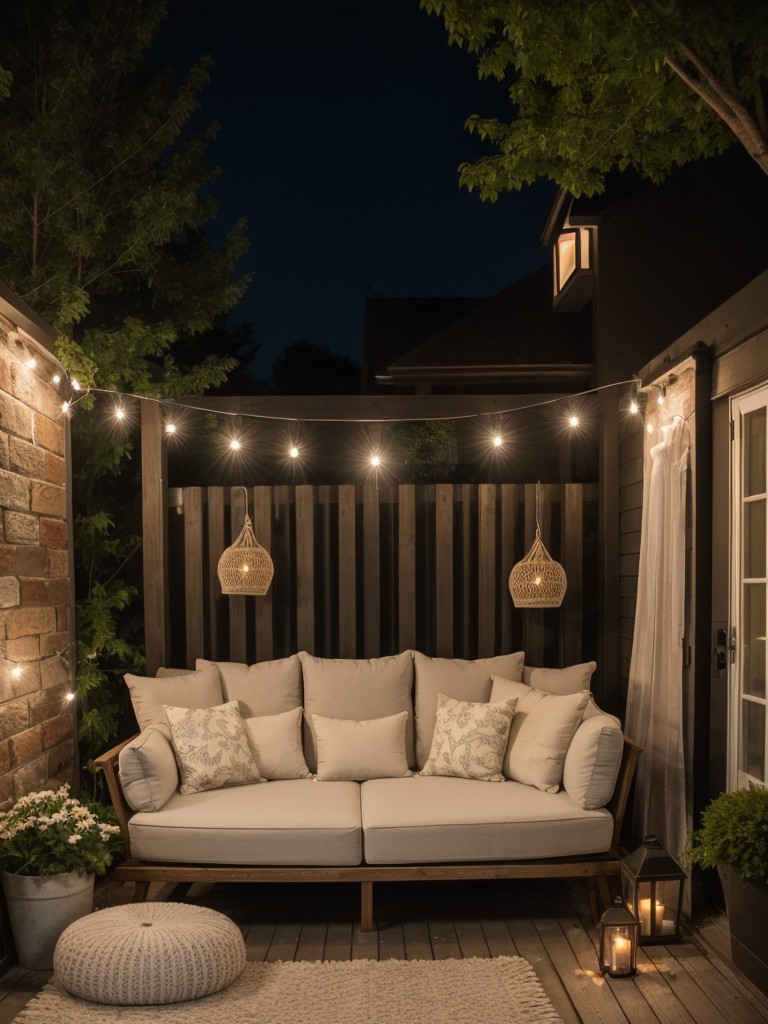create-cozy-nook-inexpensive-outdoor-cushions-poufs-string-lights-ambiance