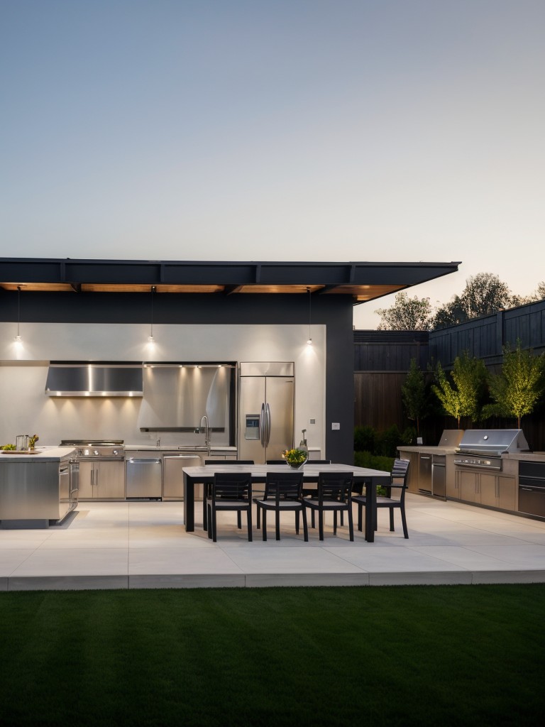 contemporary-backyard-design-sleek-outdoor-furniture-statement-lighting-chic-outdoor-kitchen-entertaining-guests