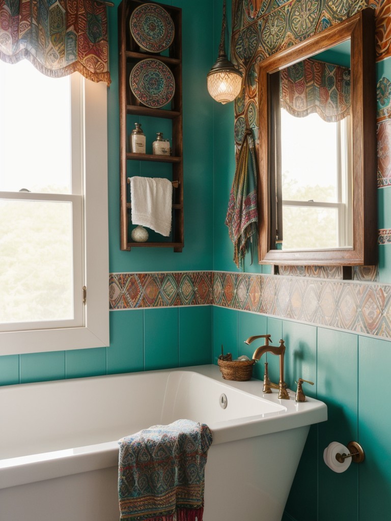 boho-bathroom-decor-ideas-eclectic-patterns-vibrant-colors-mix-match-accessories-carefree-artistic-vibe