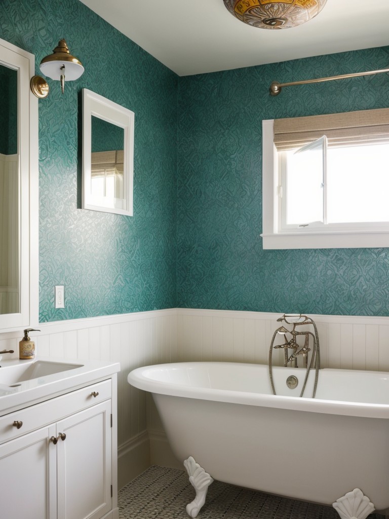 eclectic-bathroom-ideas-bold-patterns-mix-match-fixtures-eclectic-artwork