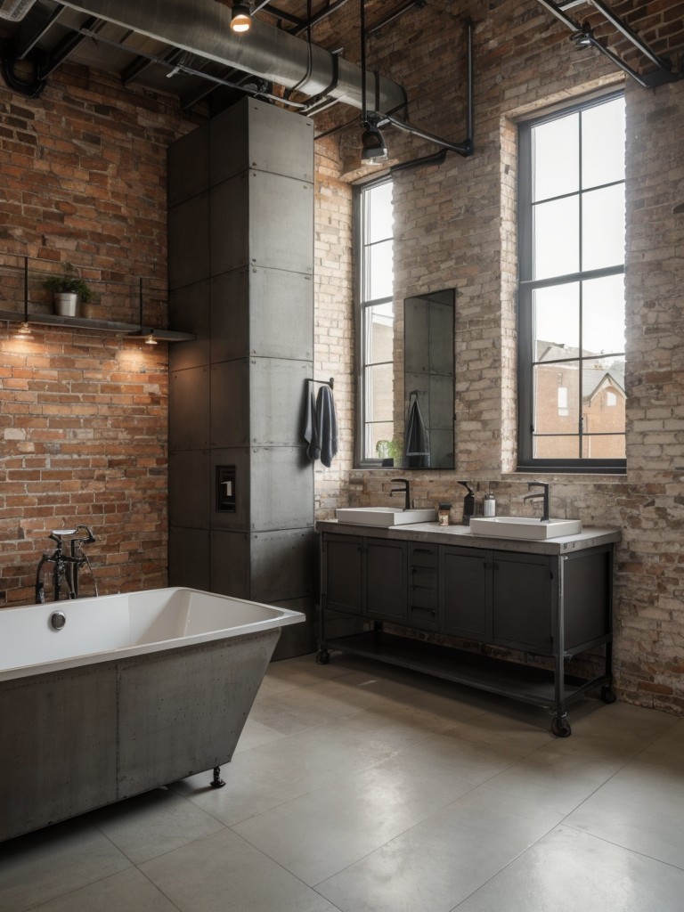 industrial-bathroom-ideas-exposed-brick-walls-metal-accents-concrete-countertops
