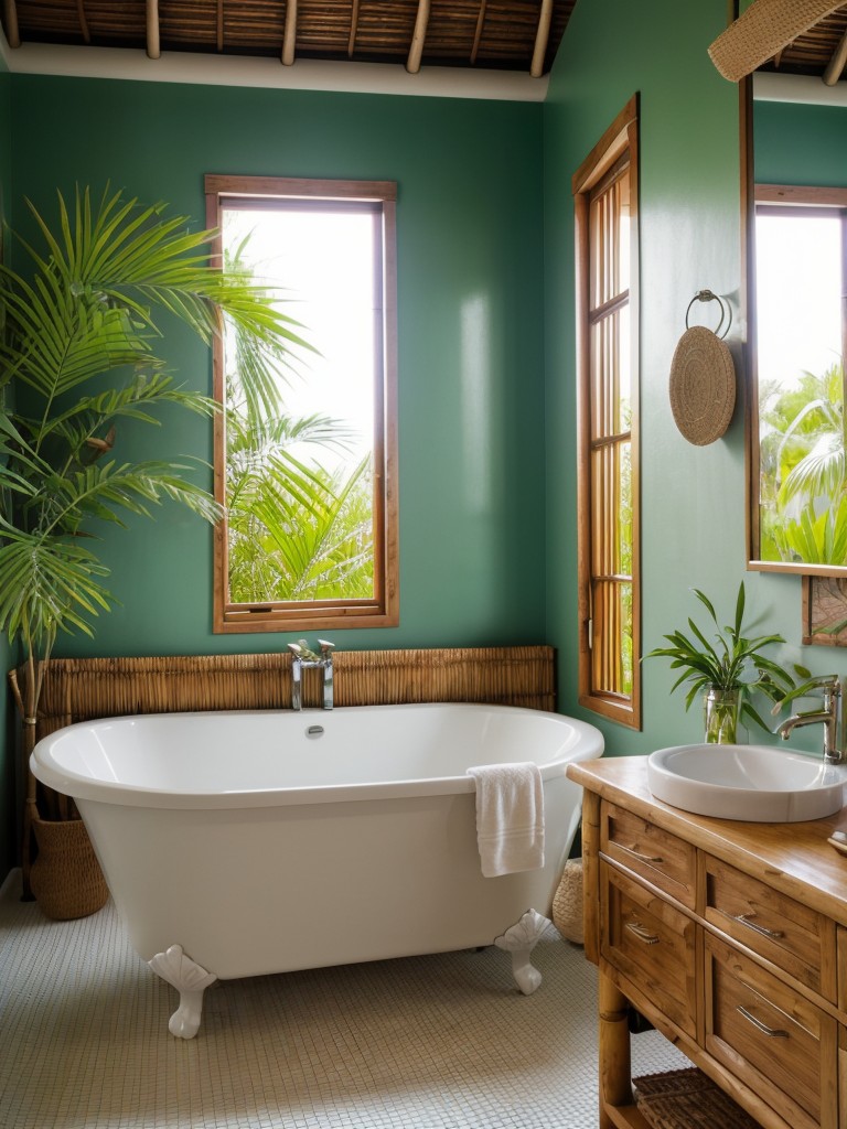 tropical-bathroom-ideas-vibrant-botanical-prints-bamboo-accents-relaxed-vacation-inspired-atmosphere