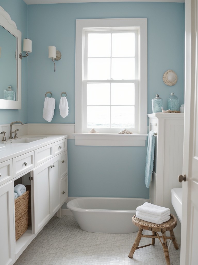 coastal-bathroom-ideas-inspired-ocean-featuring-palette-blues-whites-seashell-shaped-soap-dishes-driftwood-inspired-accessories