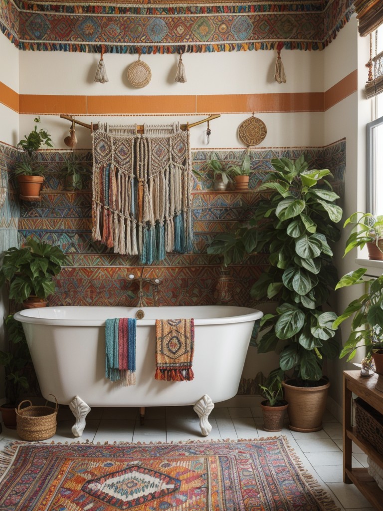 bohemian-bathroom-style-vibrant-colors-eclectic-patterns-mix-textures-incorporating-elements-like-macrame-wall-hangings-colorful-rugs-hanging-plants