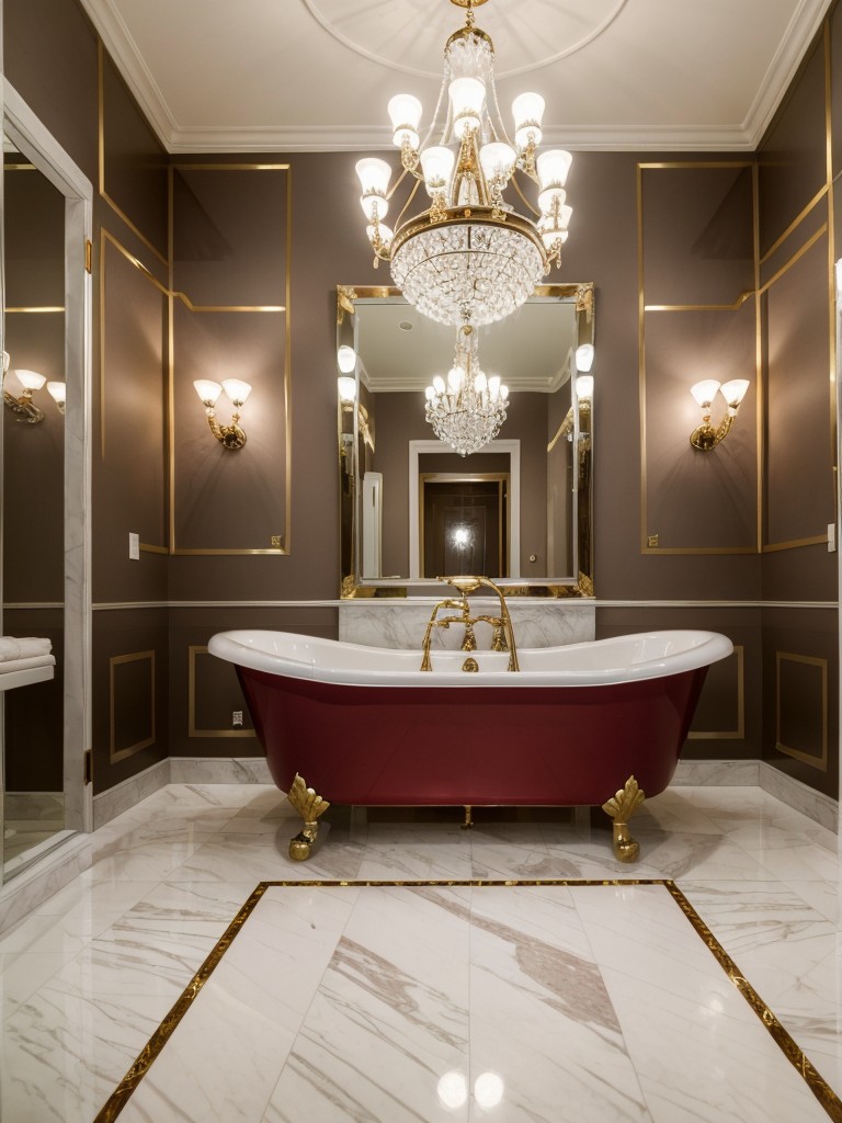 glamorous-hollywood-regency-bathroom-decor-bold-color-accents-mirrored-walls-luxurious-details-like-clawfoot-tub-crystal-chandelier