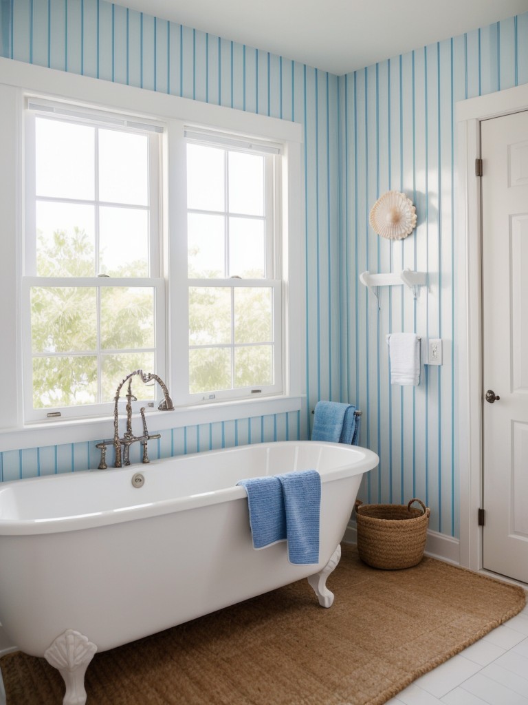 using-seashell-decor-rope-accents-blue-white-striped-towels