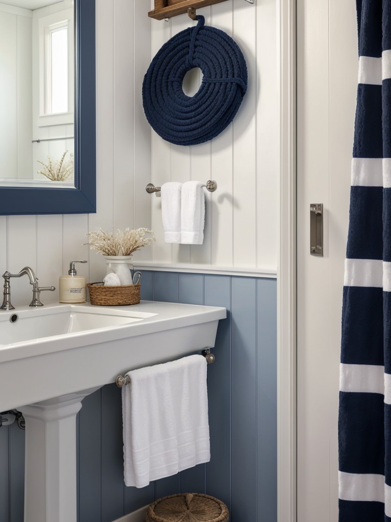 nautical-themed-bathroom-ideas-that-evoke-seaside-retreat-incorporating-navy-blue-white-accents-ship-wheel-mirror-rope-towel-holders