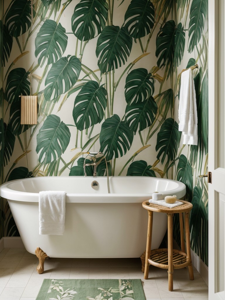 tropical-bathroom-ideas-vibrant-floral-wallpaper-tropical-plants-bamboo-accents-vacation-like-escape