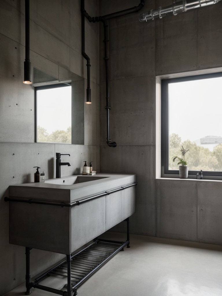 industrial-bathroom-ideas-sleek-edgy-look-exposed-pipes-concrete-finishes-metal-accents