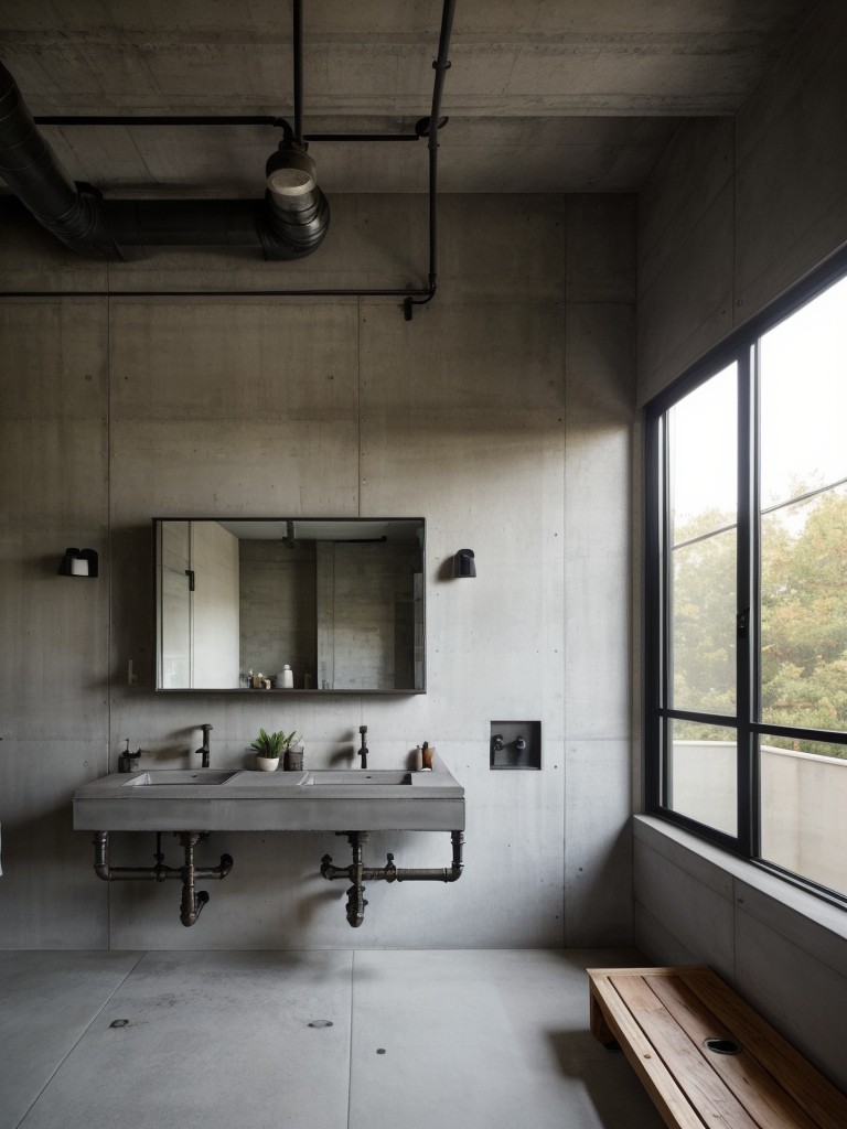 industrial-inspired-bathroom-ideas-exposed-pipes-concrete-countertops-salvaged-materials-modern-urban-look