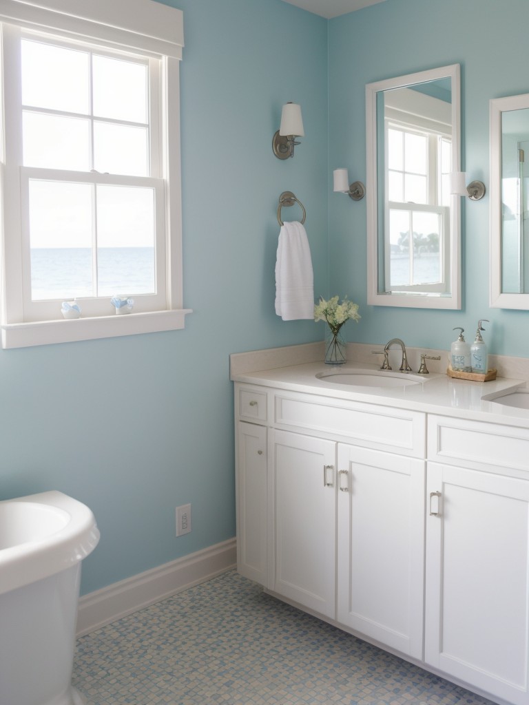 beachy-bathroom-ideas-light-blue-walls-seashell-decor-nautical-themed-accessories