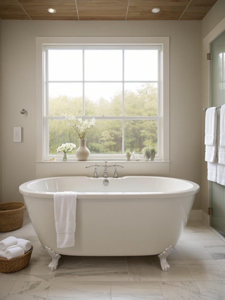 spa-inspired-bathroom-ideas-serene-atmosphere-soothing-colors-natural-elements-incorporating-freestanding-soaking-tub-aromatic-candles-soft-bath-linen