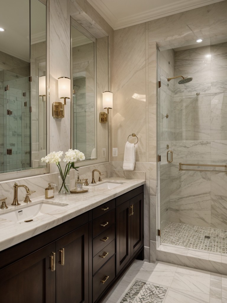 art-deco-inspired-bathroom-elegant-marble-finishes-geometric-patterns-glamorous-lighting-fixtures