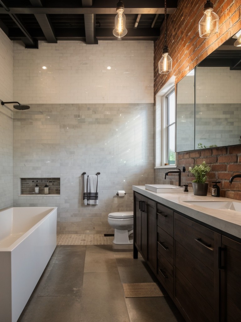 industrial-inspired-bathroom-remodel-exposed-brick-walls-metal-finishes-edison-bulb-lighting