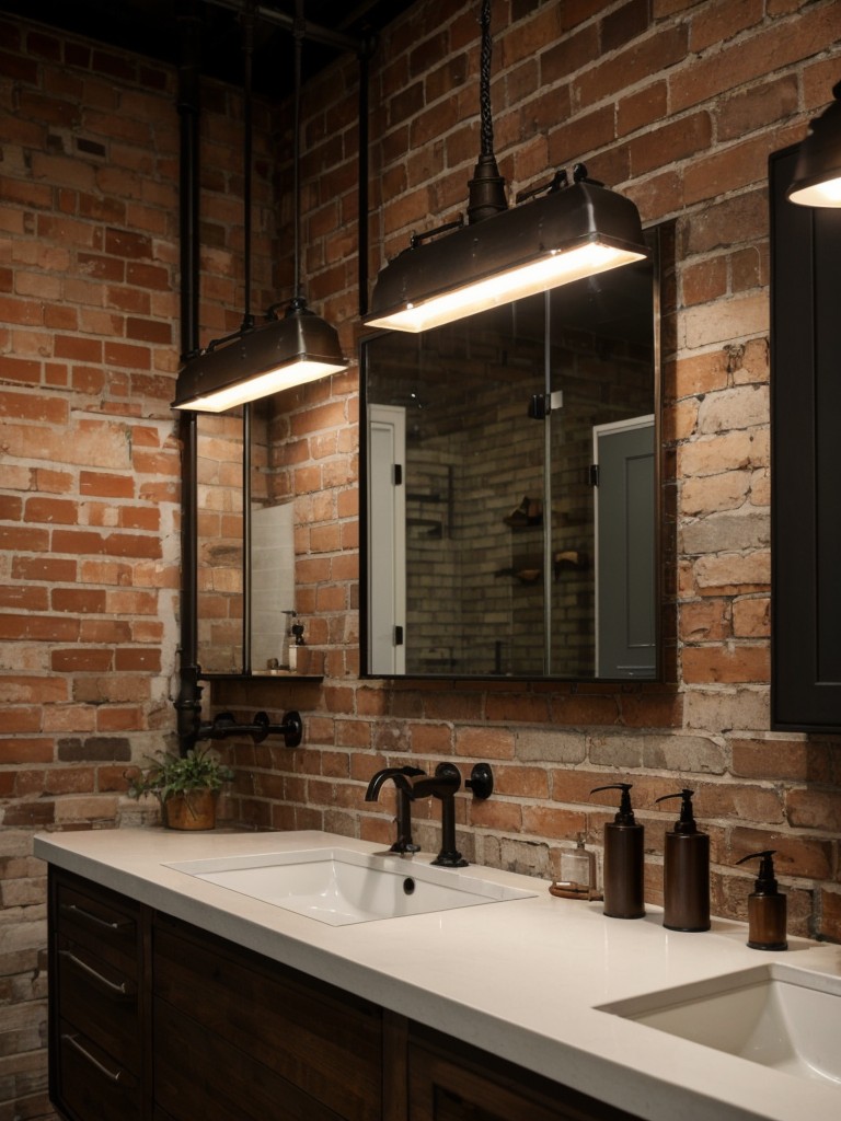 industrial-style-bathroom-ideas-exposed-brick-walls-metal-accents-vintage-inspired-lighting-fixtures