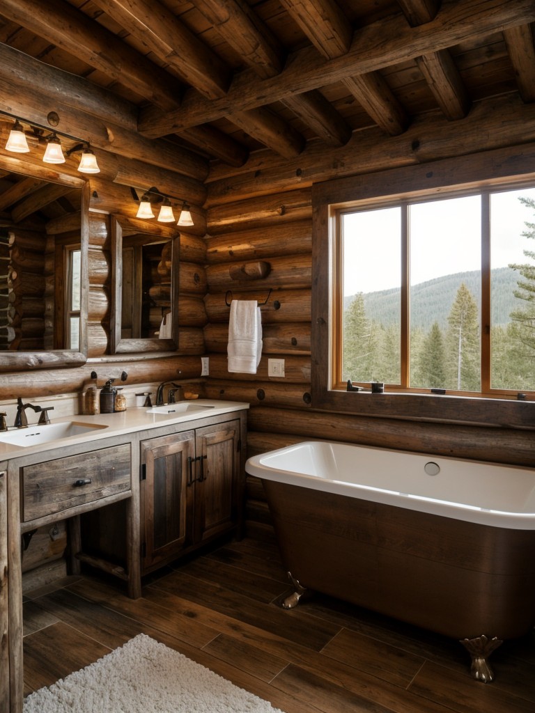 rustic-cabin-bathroom-ideas-wood-paneling-log-furniture-stone-accents