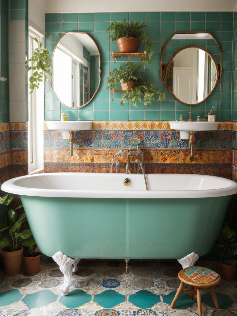 bohemian-inspired-bathroom-ideas-bold-patterns-plants-colorful-tiles-vibrant-eclectic-feel