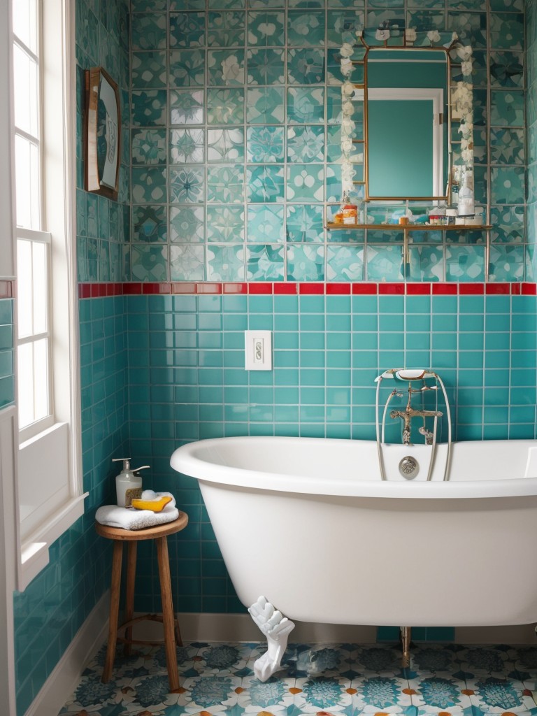 bold-vibrant-bathroom-decor-ideas-pops-color-patterned-tiles-eclectic-accessories