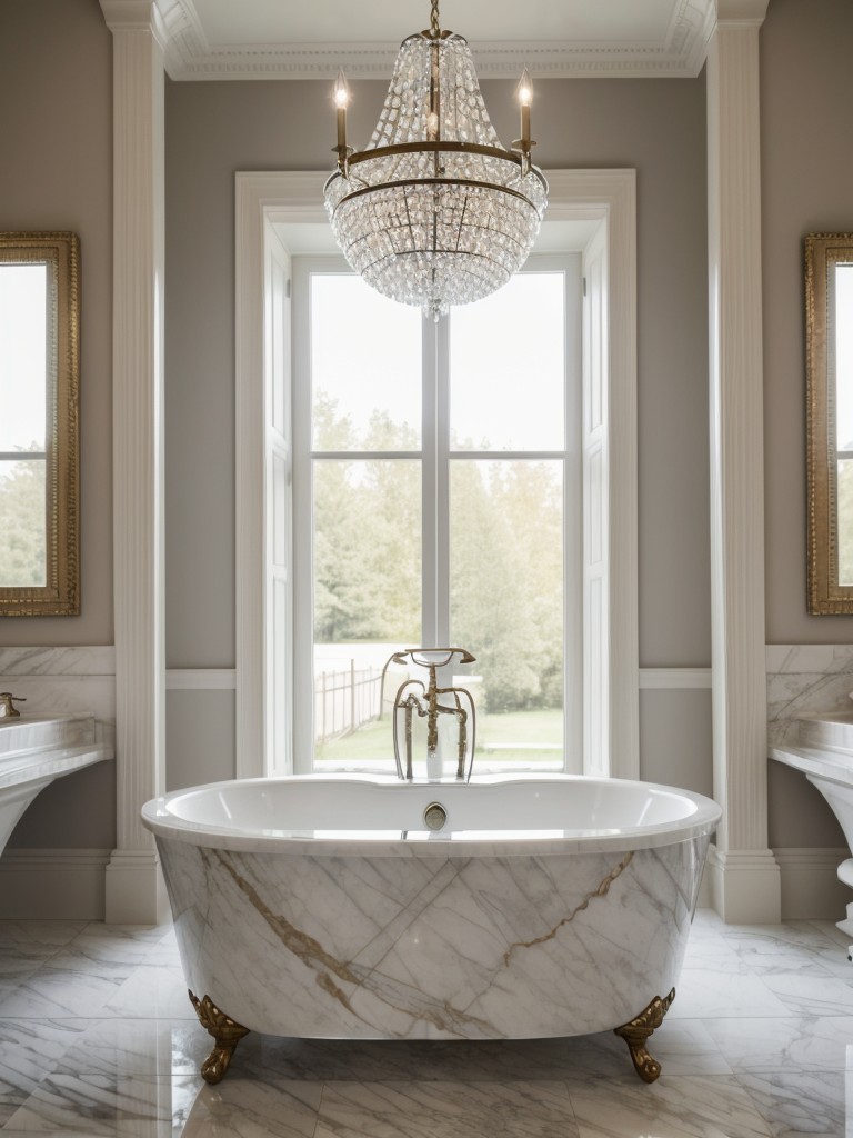 luxurious-bathroom-design-inspiration-marble-countertops-freestanding-bathtub-crystal-chandeliers