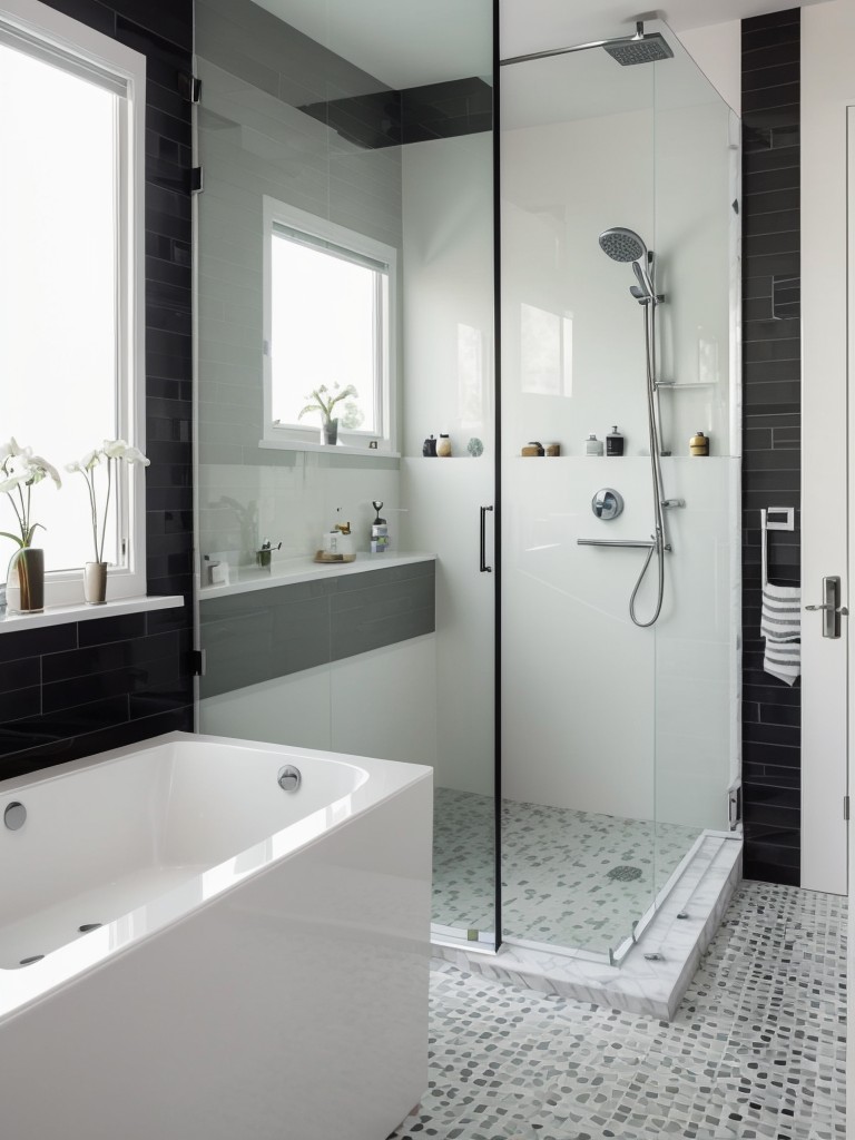 contemporary-bathroom-ideas-sleek-modern-aesthetic-utilizing-glass-elements-glossy-surfaces-bold-geometric-patterns