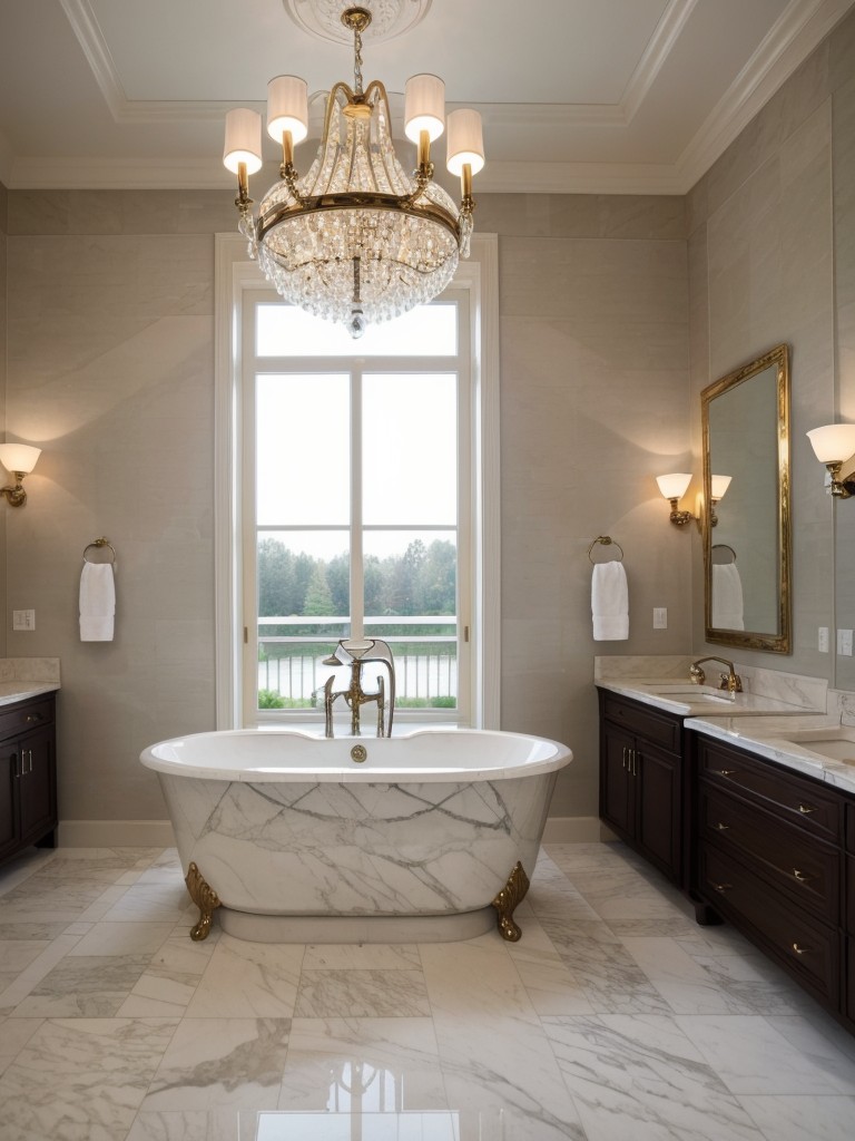 luxurious-bathroom-ideas-marble-accents-chandelier-lighting-freestanding-bathtub