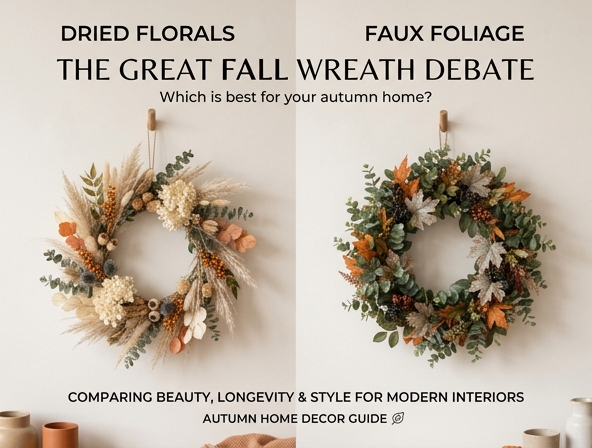 Dried Florals vs. Faux Foliage: Choosing the Best Fall Wreath for Seasonal Living Image