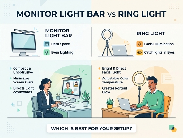 Which Home Office Light Is Best for Video Conferencing: Monitor Light Bar or Ring Light? Image