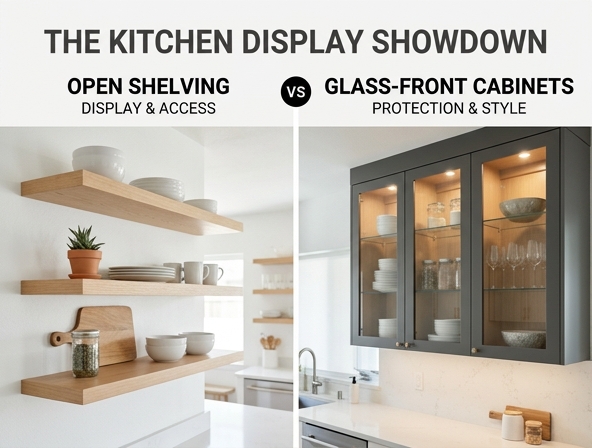 Open Shelving vs. Glass-Front Cabinets: The Ultimate Kitchen Display Guide Image