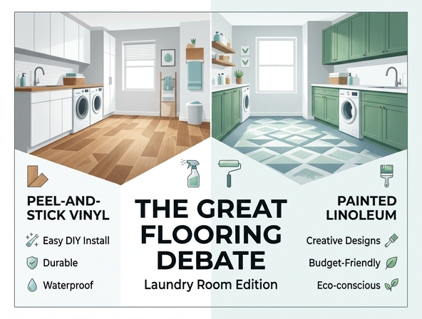 Budget Laundry Room Flooring: Peel-and-Stick Vinyl vs. Painted Linoleum Image
