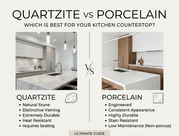 Quartzite vs. Porcelain: The Ultimate Kitchen Countertop Guide Image