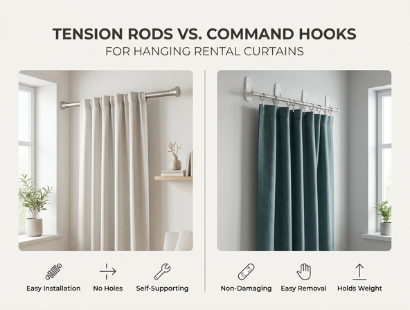 Tension Rods vs. Command Hooks: Which Is Best for Budget-Friendly Rental Curtains? Image